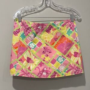 Lilly Pulitzer Diamond Head Patch Novelty 100% Cotton Women's Wrap Skirt Size 2